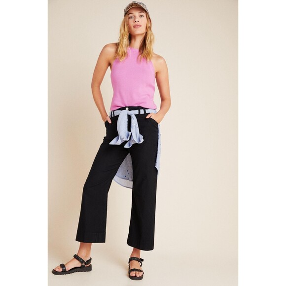 Black Anthropologie Cropped Wide-Leg Pants (NWT) - Picture 2 of 4